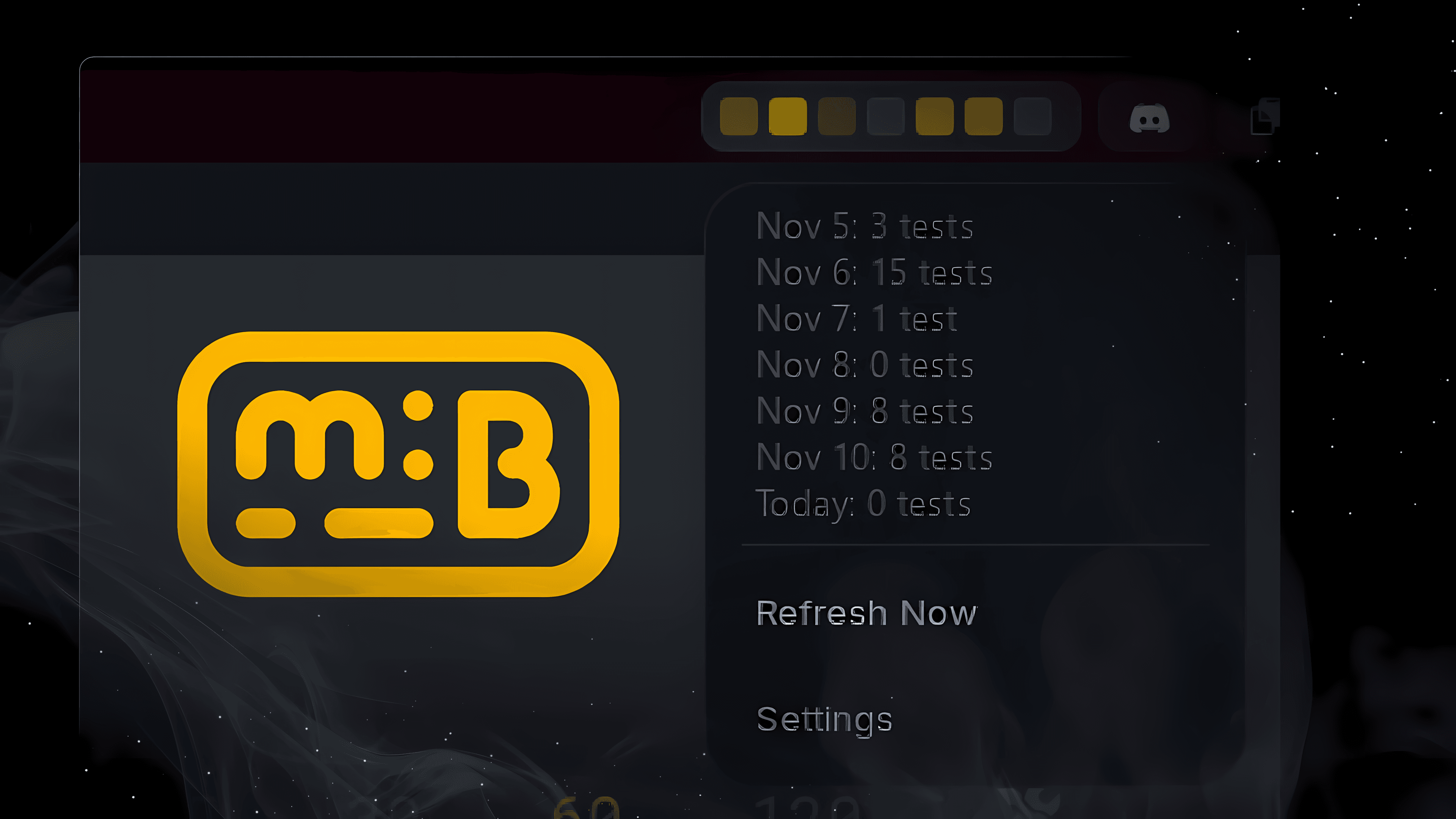 MonkeyBar GNOME Shell extension showing typing activity in the top bar with colorful boxes representing daily test counts